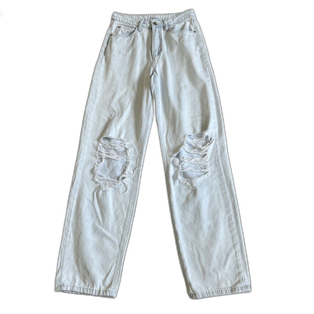 We Wore What Jeans Womens 25 Straight Leg Distressed Light Wash Weworewhat